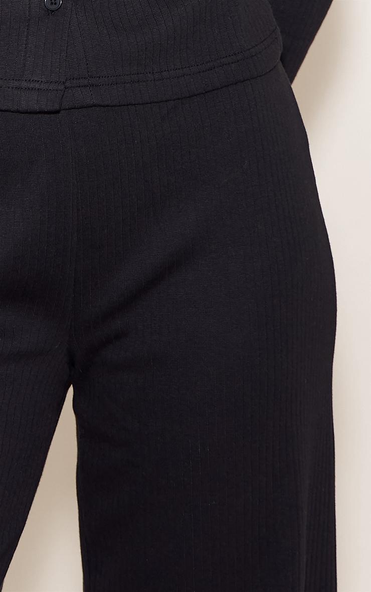 Black Mid Rise Ribbed Wide Leg Pant Product Image