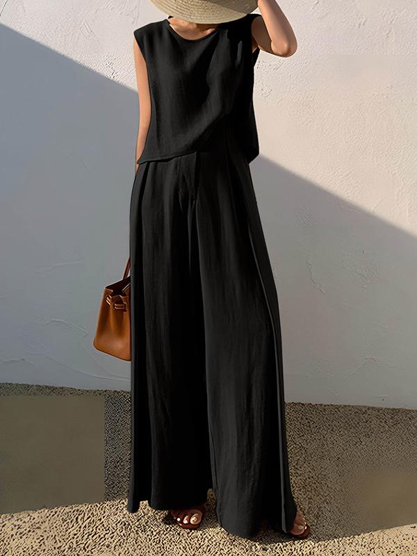 High Waisted Loose Pleated Solid Color Split-Joint Pants Trousers Product Image