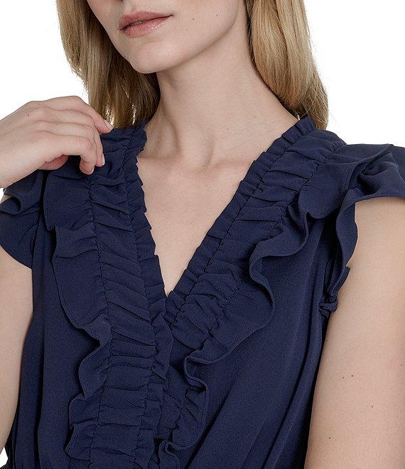 Vince Camuto Crepe V-Neck Ruffle Sleeve Jumpsuit Product Image