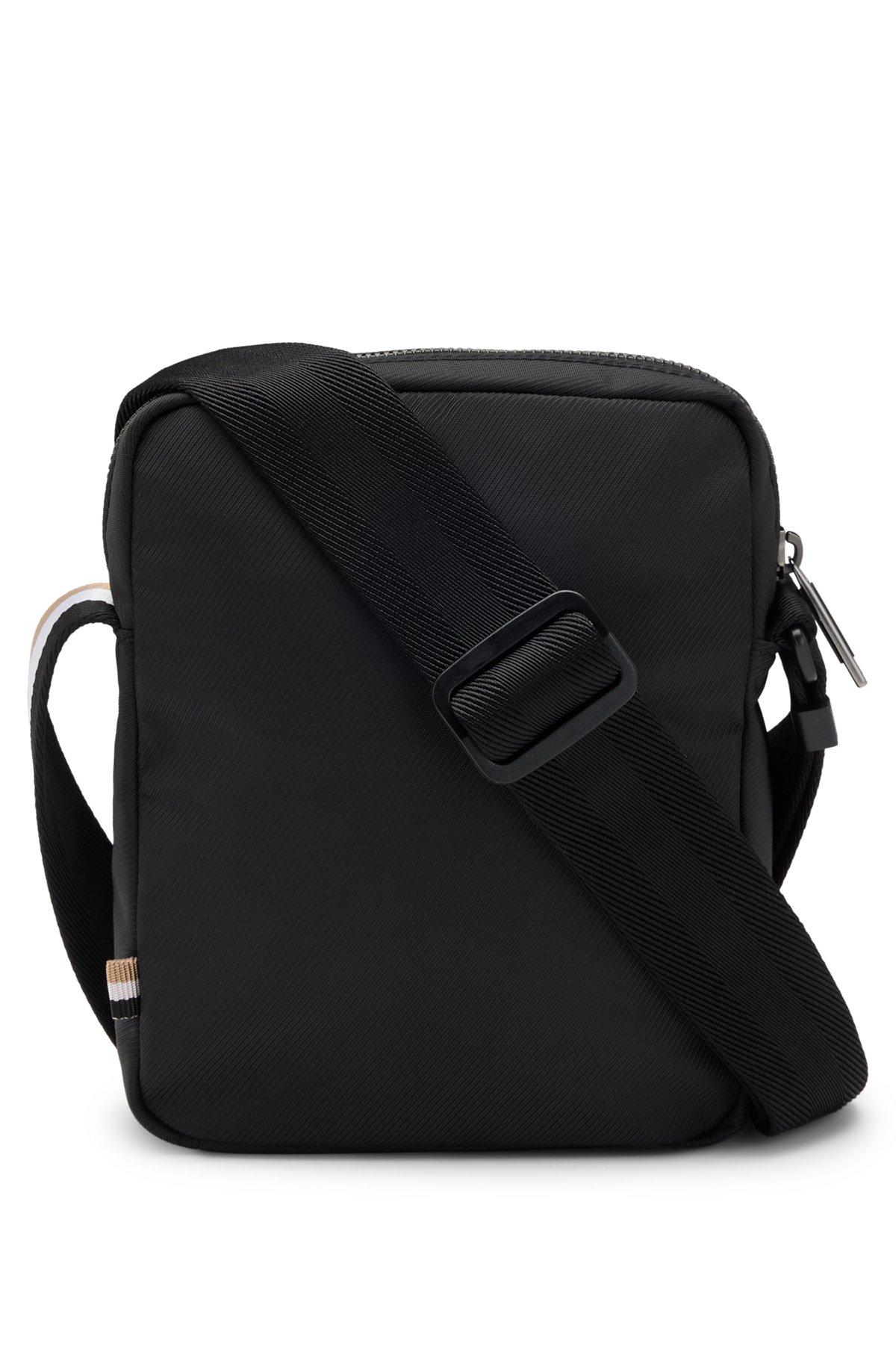 BOSS - Crossbody bag with contrast logo and signature-stripe strap - Black Product Image
