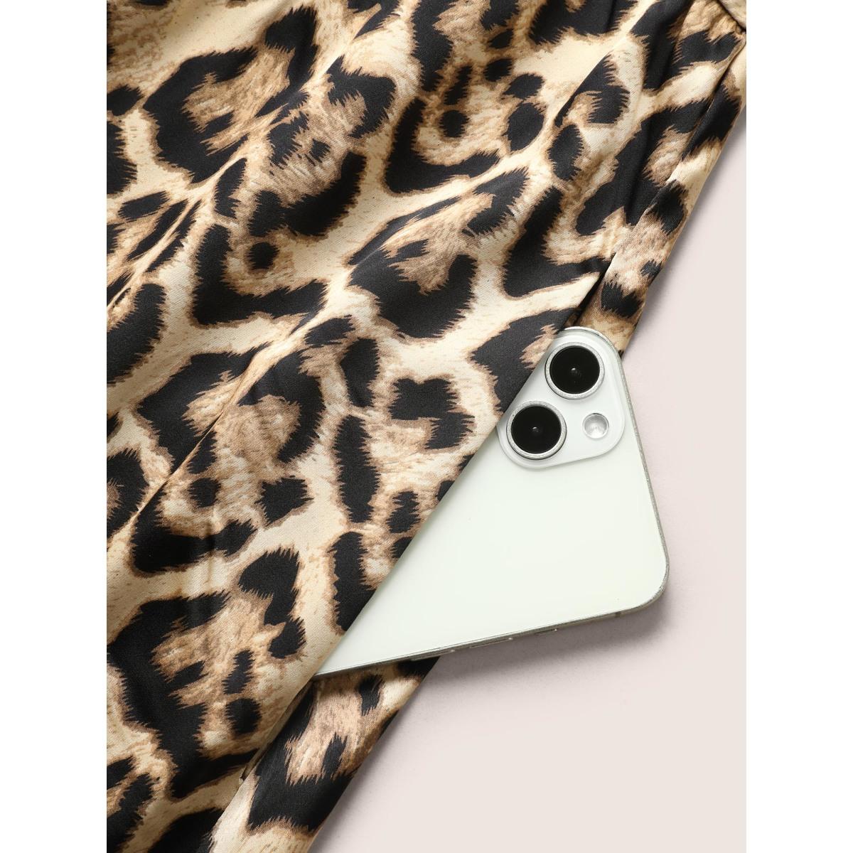 Plus Size Overlap Collar Leopard Print Cami Dress Leopard Women Cocktail Overlap Collar Sleeveless Curvy BloomChic 22-24/3X Product Image