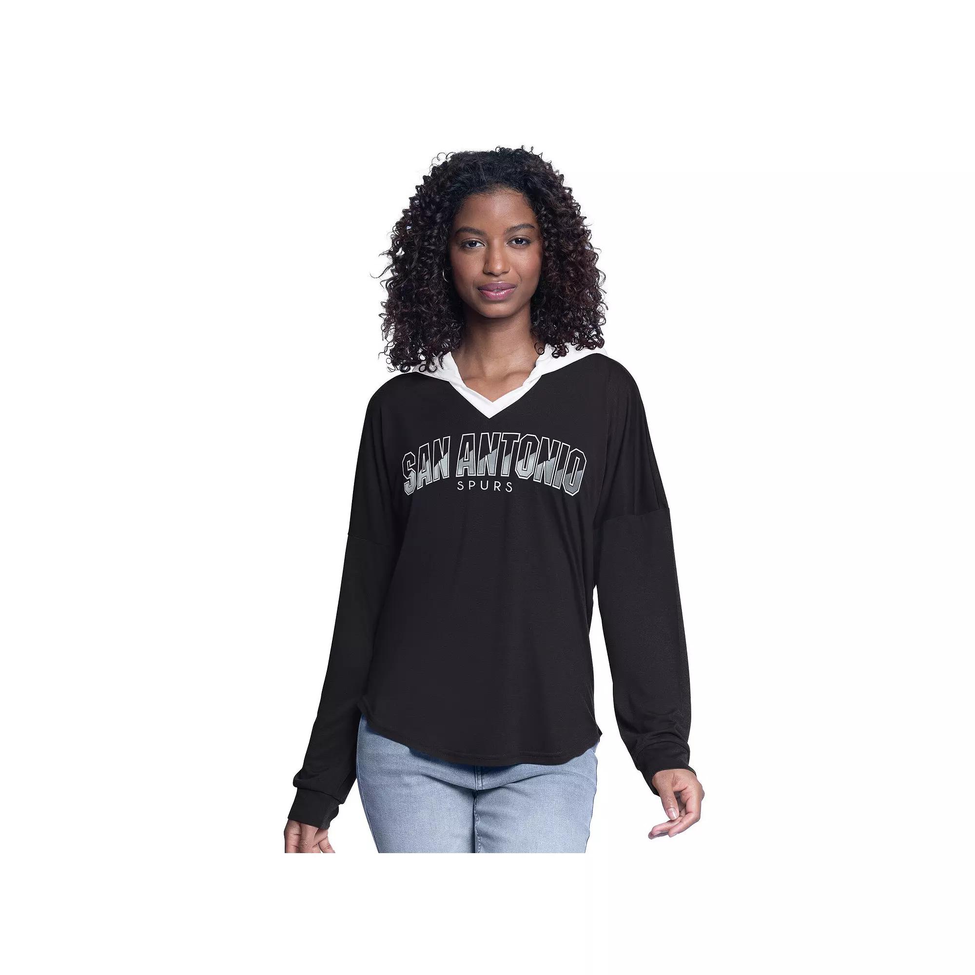 Women's G-III 4Her by Carl Banks Black San Antonio Spurs Bench Player Oversized Long Sleeve Hooded Top, Size: 2XL Product Image