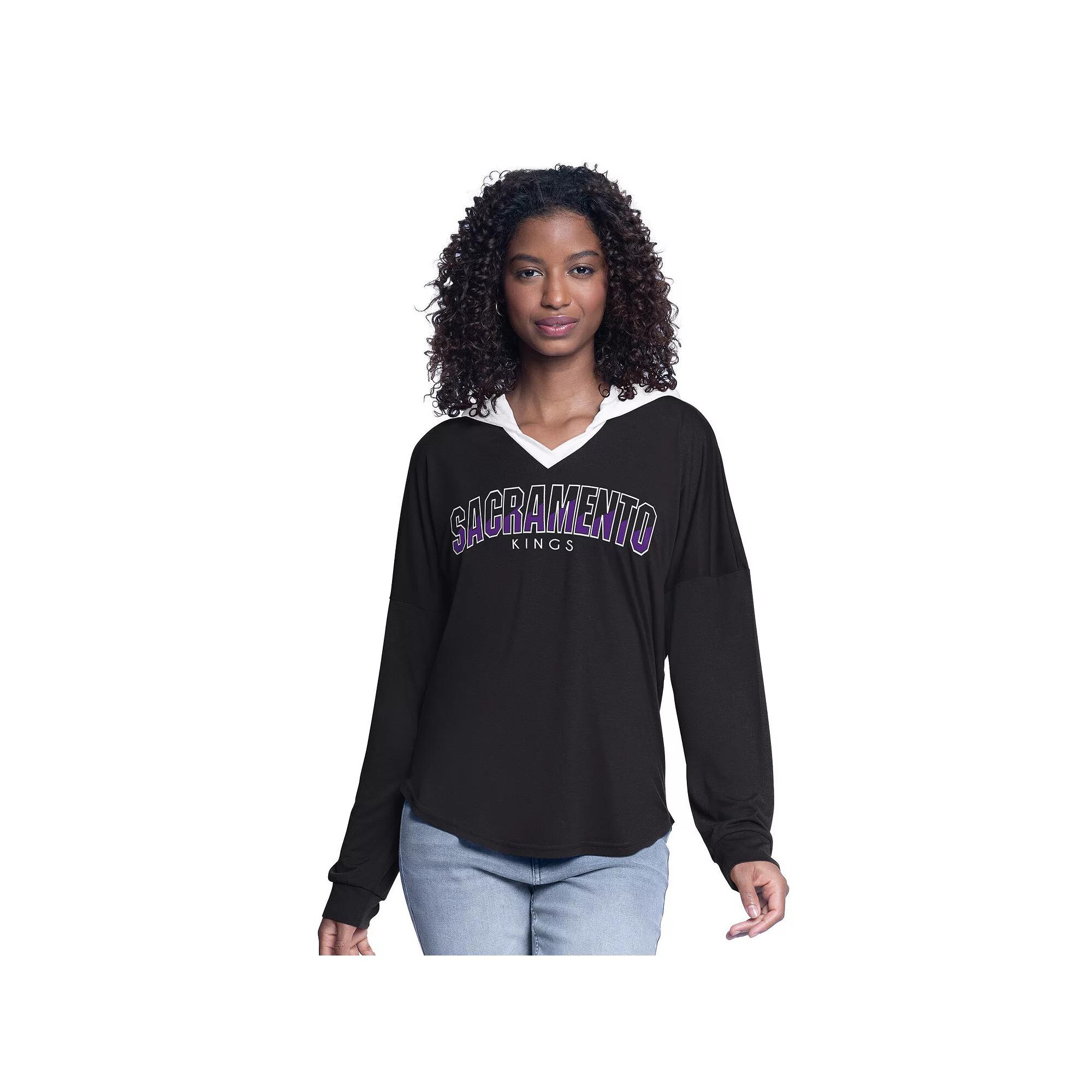 Women's G-III 4Her by Carl Banks Black Sacramento Kings Bench Player Oversized Long Sleeve Hooded Top, Size: Medium, Kng Black Product Image