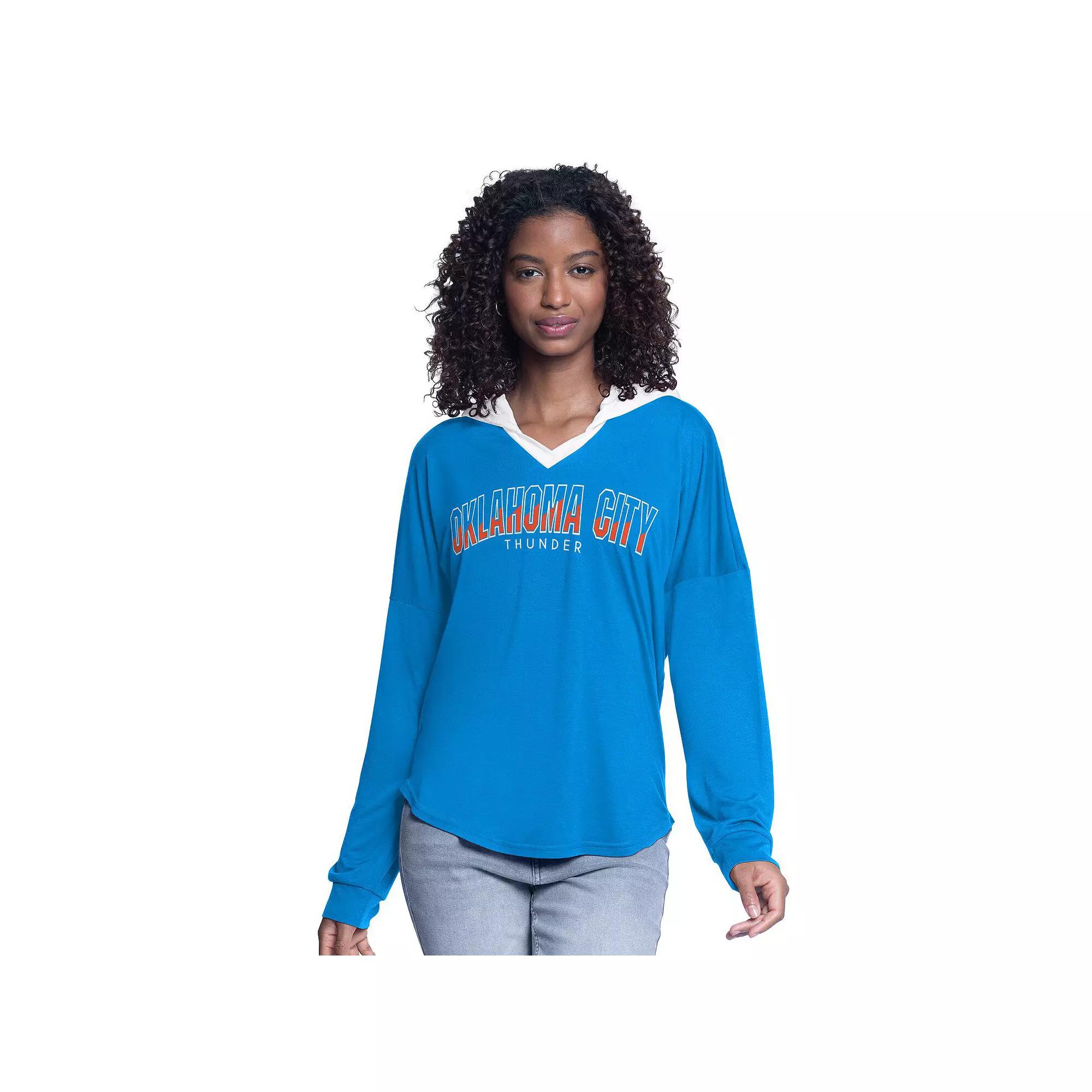 Women's G-III 4Her by Carl Banks Blue Oklahoma City Thunder Bench Player Oversized Long Sleeve Hooded Top, Size: Large Product Image