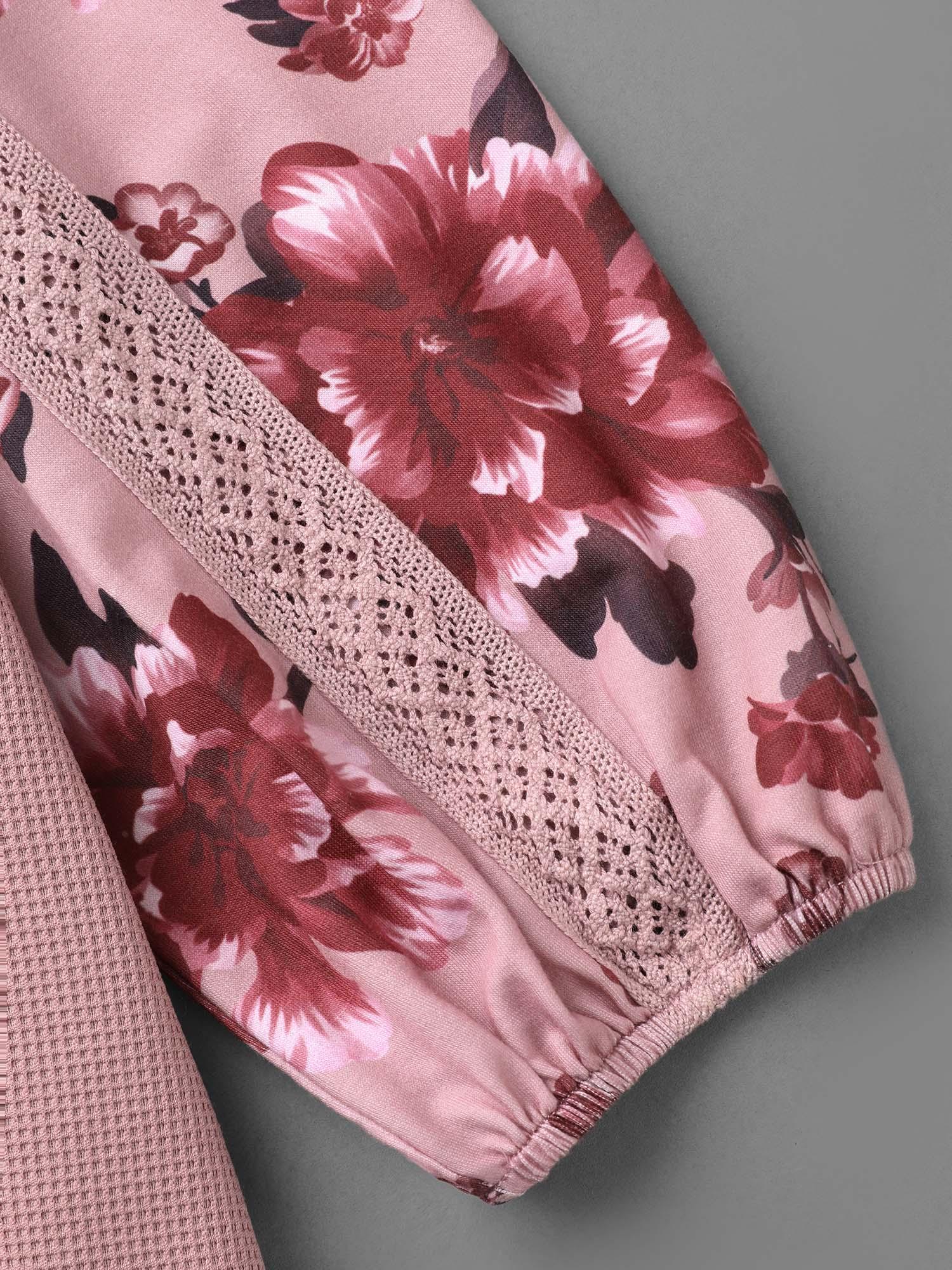 Round Neck Floral Patchwork Woven Ribbon Sweatshirt Female Product Image