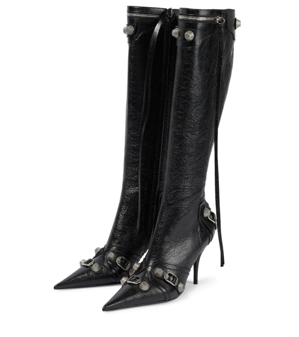 BALENCIAGA Brushed Leather Cagole Boots With Studs And Zips 10cm In Black Product Image