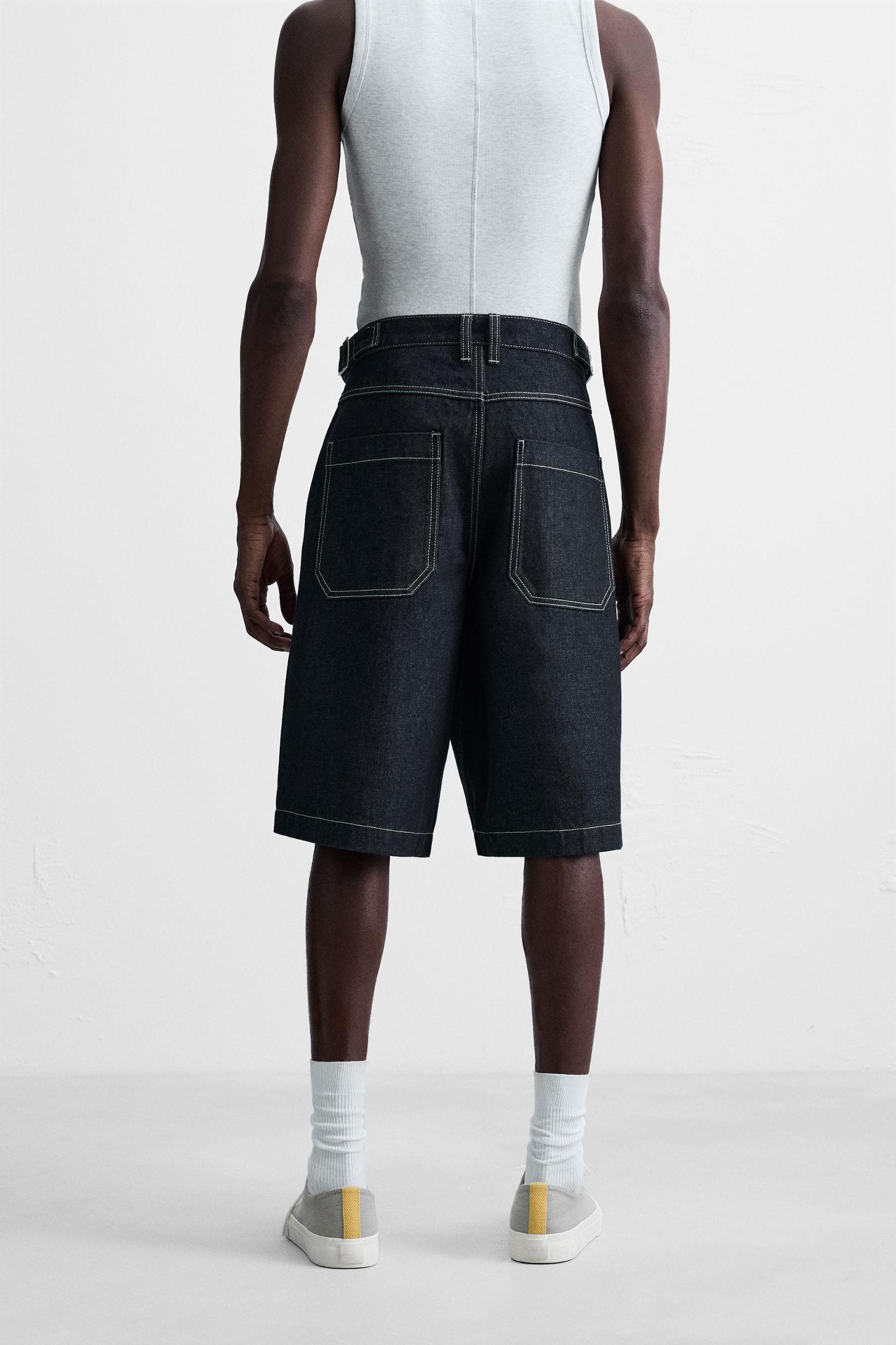 BELTED BAGGY FIT DENIM SHORTS Product Image