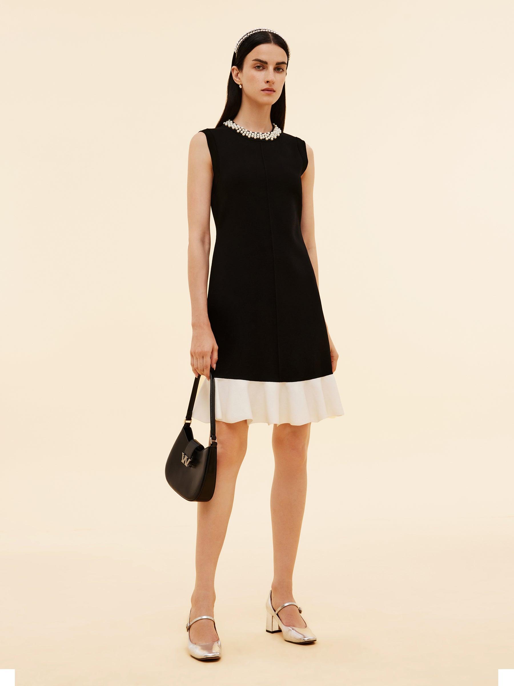 Tencel Blend Beaded Neck Women Sleeveless Knit Mini Dress Product Image