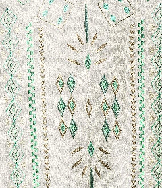 Multiples Embroidered Textured V-Neck 3/4 Sleeve Fringe Edge Top Product Image