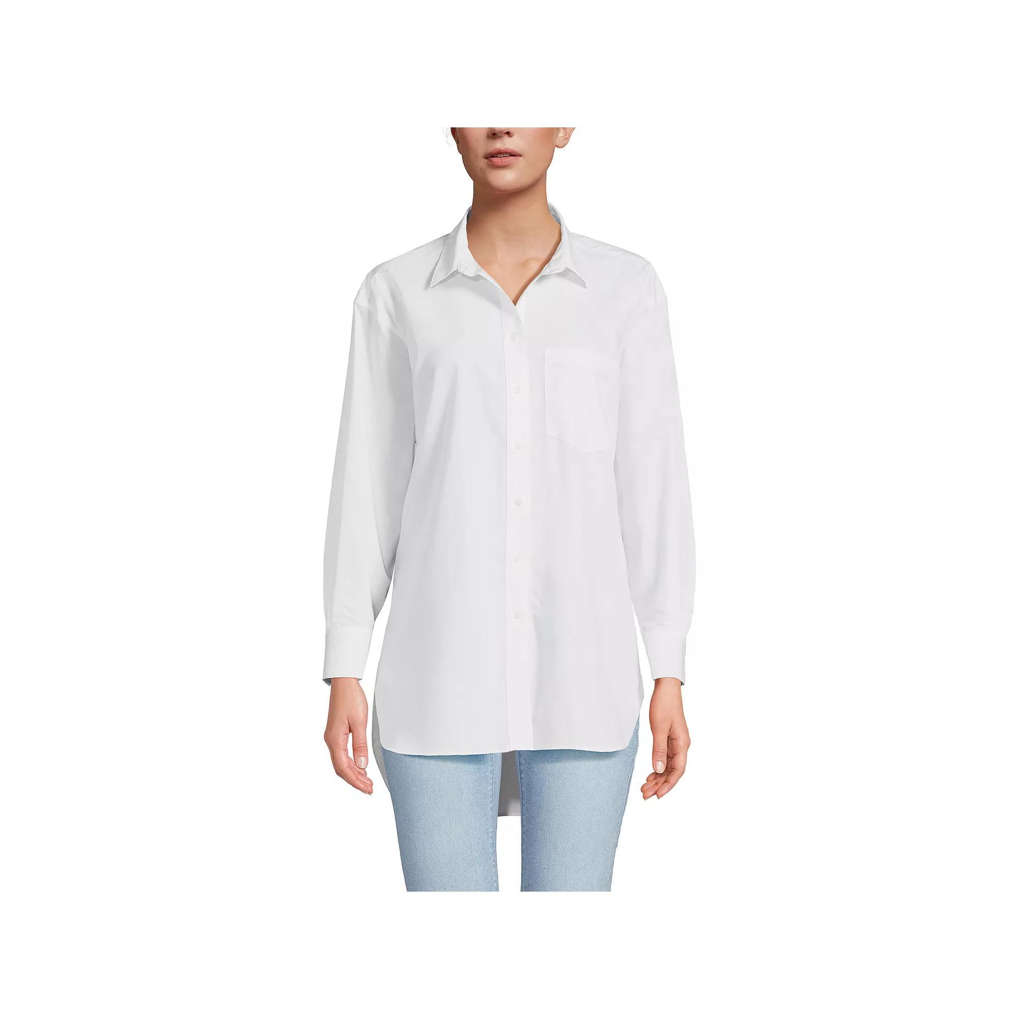 Women's Lands' End No Iron Oversized Tunic Button Down Shirt, Size: XL, White Product Image