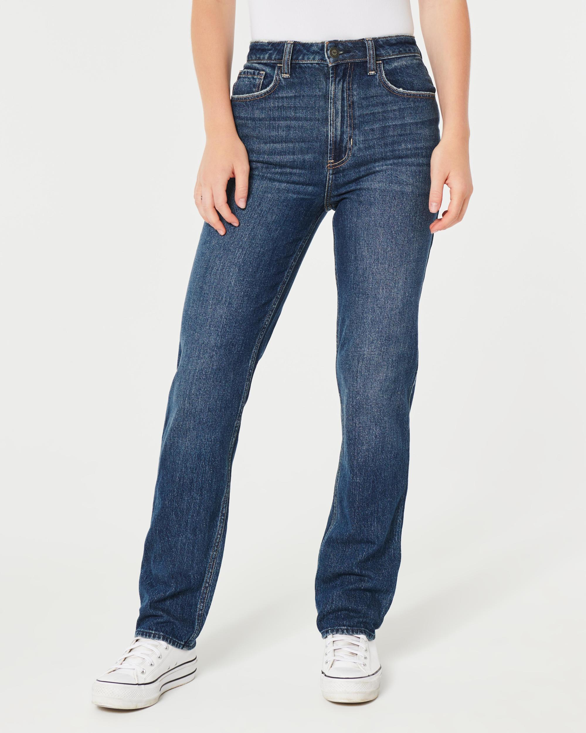 Ultra High-Rise Distressed Medium Wash 90s Straight Jeans Product Image