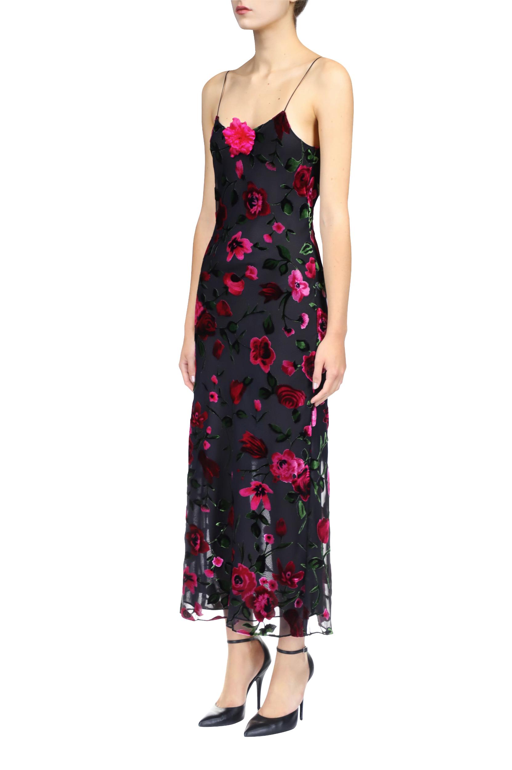 Velvet Devoré Slip Dress With Silk Flower Pin Product Image