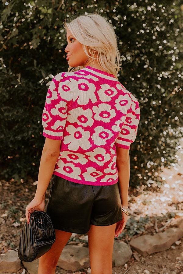 Block Party Cutie Floral Knit Top in Pink Product Image