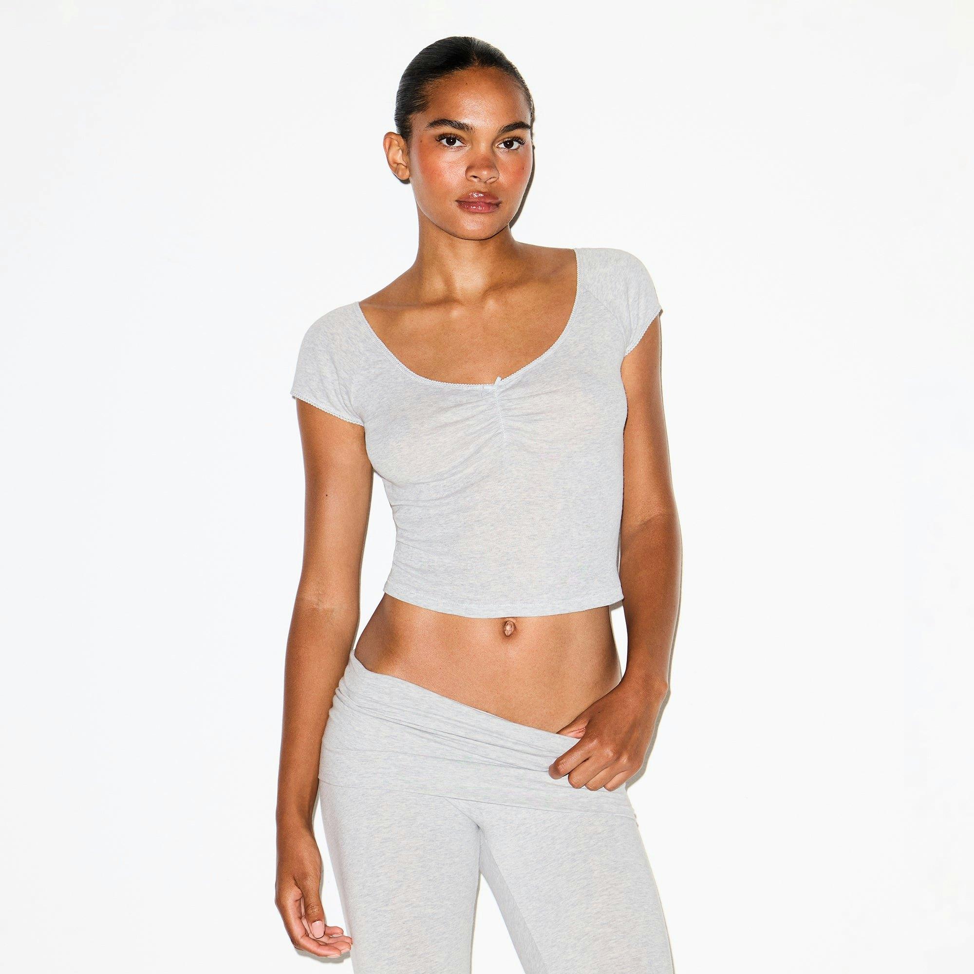 COTTON JERSEY FOLDOVER CAPRI | LIGHT HEATHER GREY Product Image
