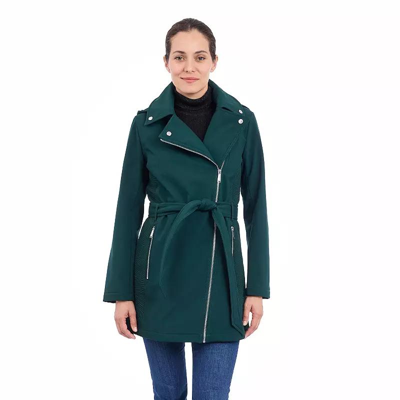 Women's BCBGeneration Asymmetrical Belted Softshell Rain Coat, Size: Medium, Green Product Image
