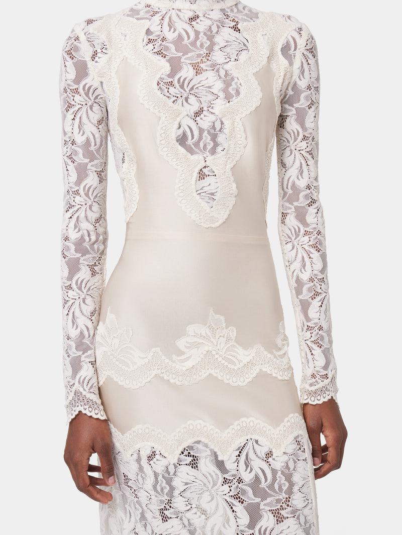IVORY LONG DRESS IN LACE AND JERSEY Product Image