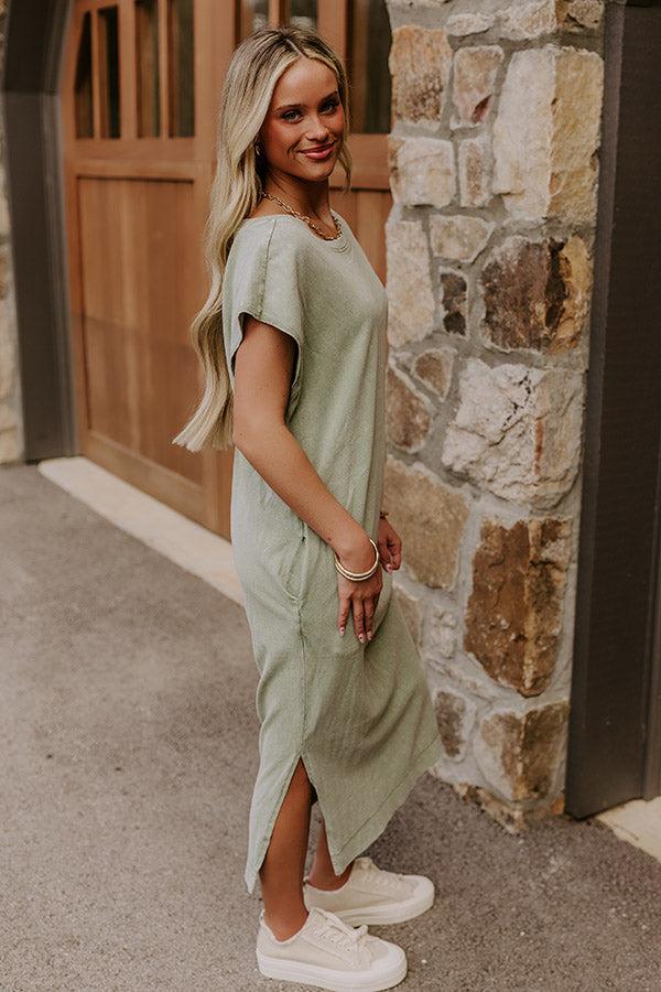 Beach Daydream Vintage Wash Midi Dress in Sage Product Image