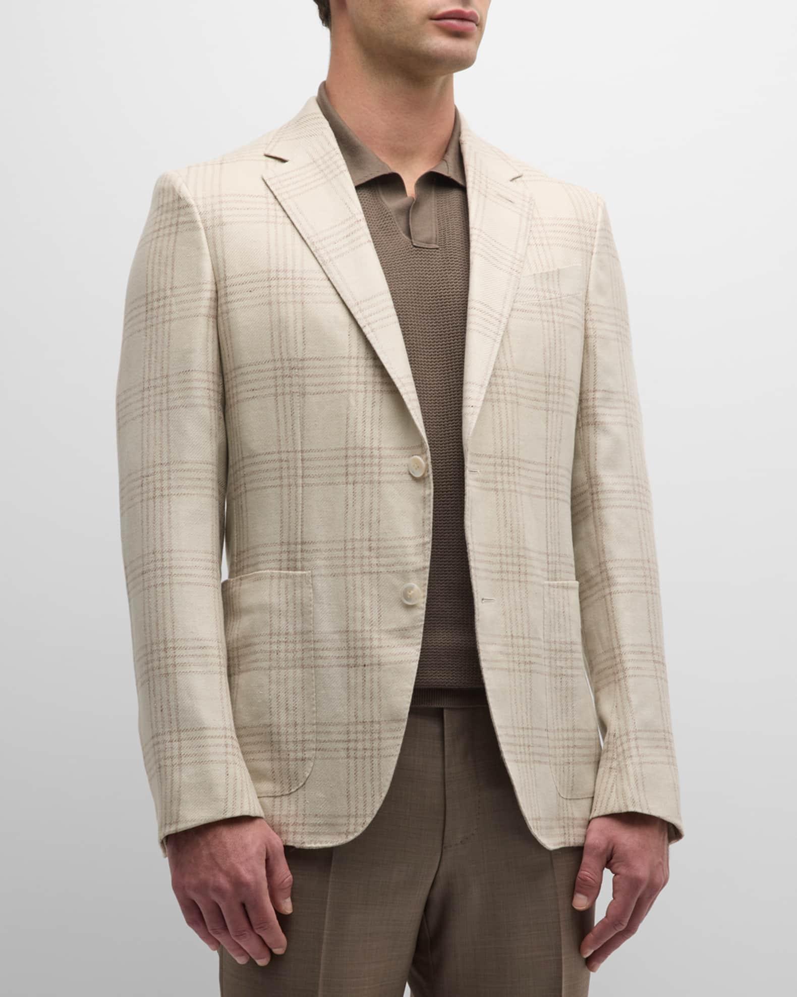 Men's Large Check Linen-Blend Sport Coat Product Image
