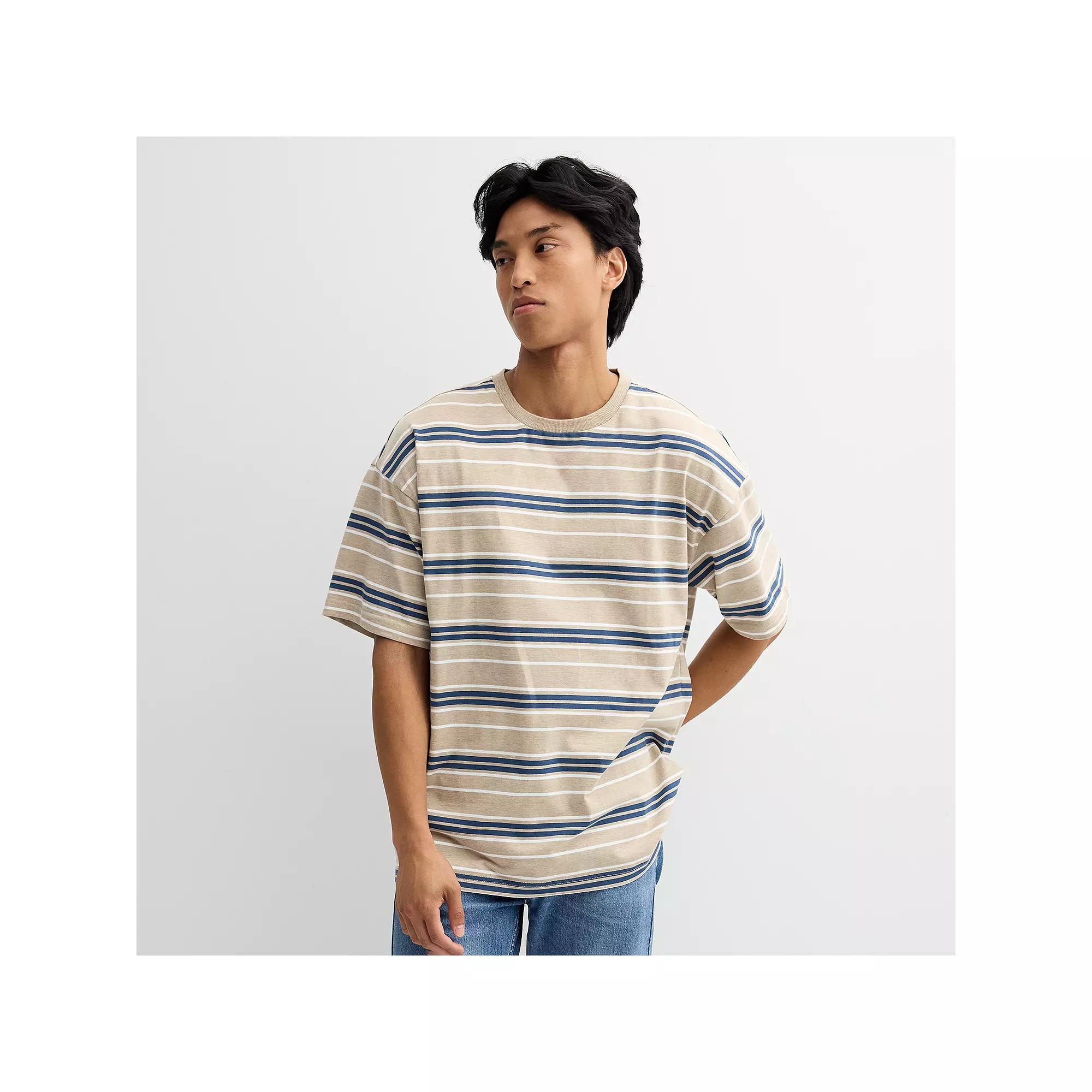 Men's Hollywood Short Sleeve Oversized Tee, Size: Small, Khaki Grey Stripe Product Image