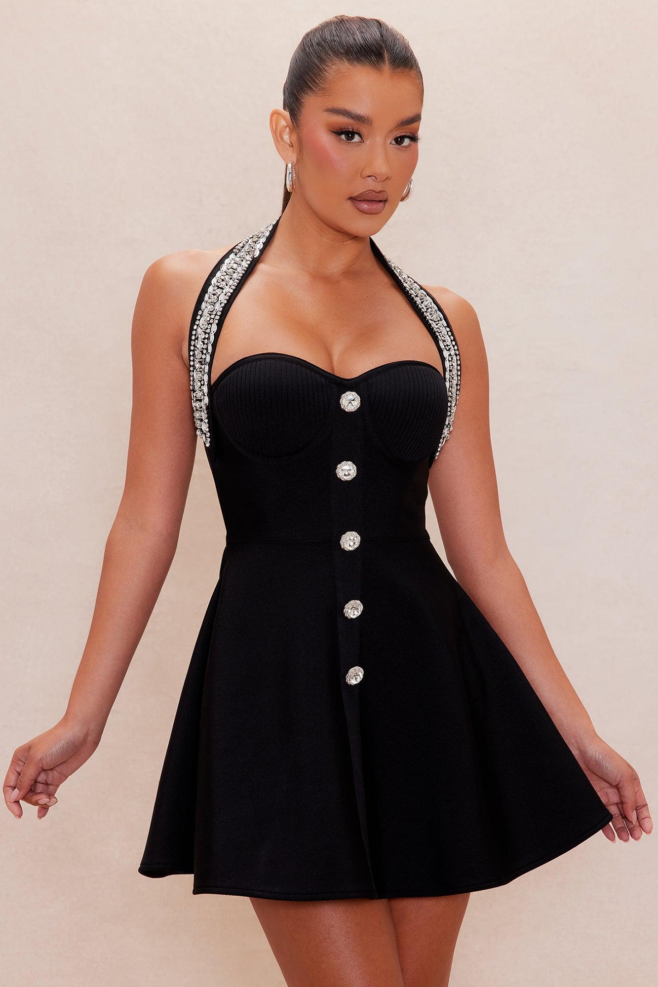 Emory Embellished Bandage Mini Dress - Black Product Image