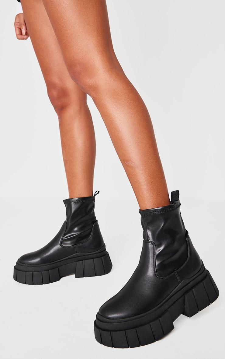 Black Matte Round Toe Chunky Sole Chelsea Boots Product Image