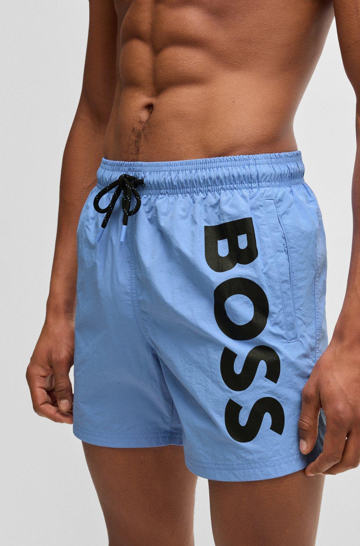 BOSS - Fully lined swim shorts with logo print - Blue Product Image