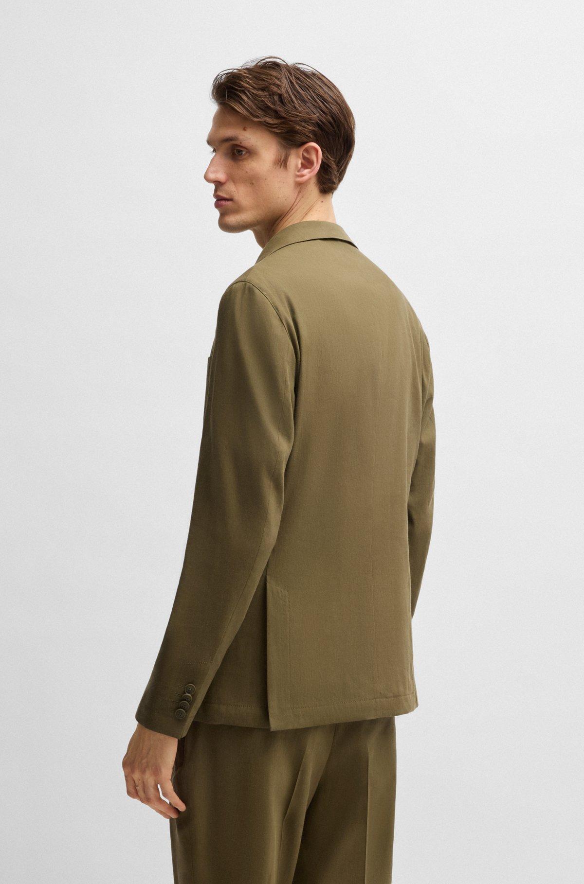 BOSS - Modern-fit suit jacket in a stretch-linen blend - Dark Green Product Image