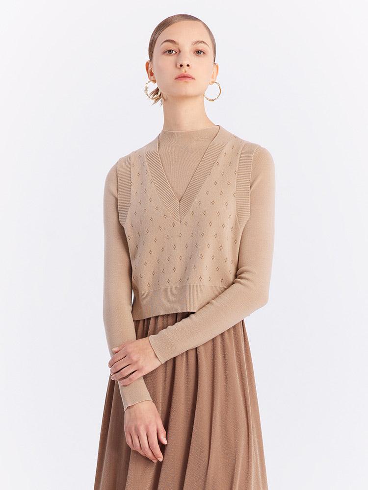Jacquard Vest And Knit Dress Two-Piece Set Product Image