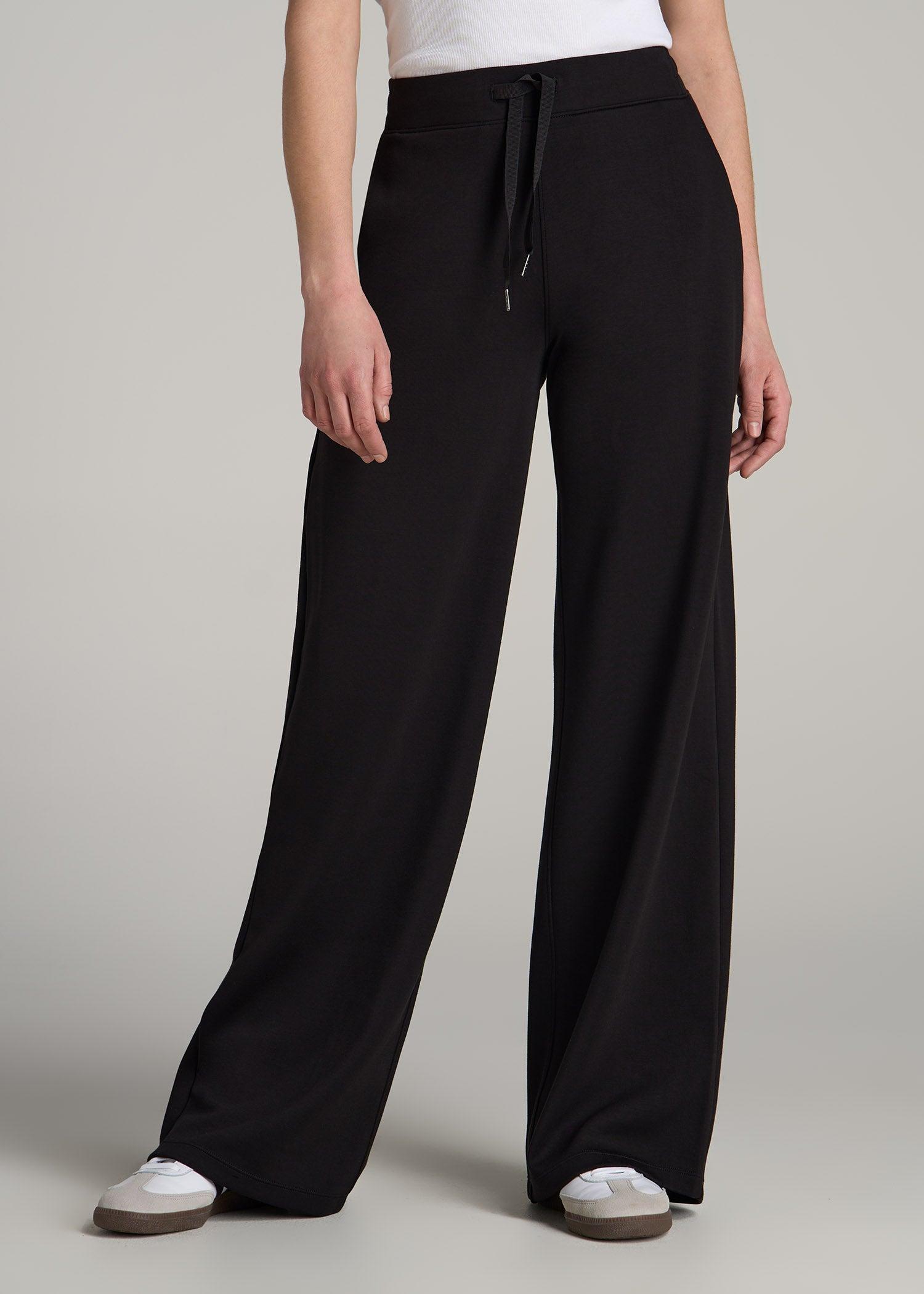 Pull-On Tie Waist Wide Leg Pants for Tall Women in Black Female Product Image