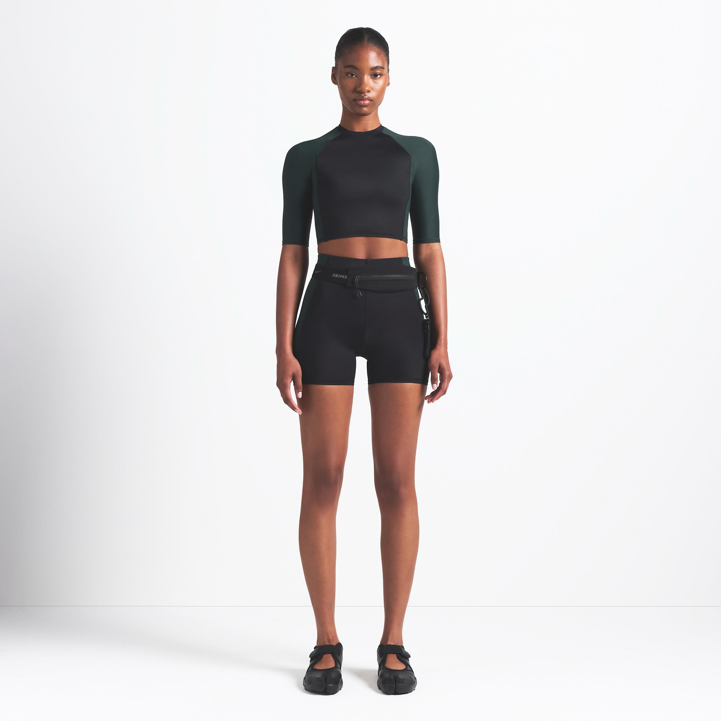 Nike Womens SKIMS Shine Padded 1/2-Sleeve Crop Top | BABRA9498W-OBT Product Image