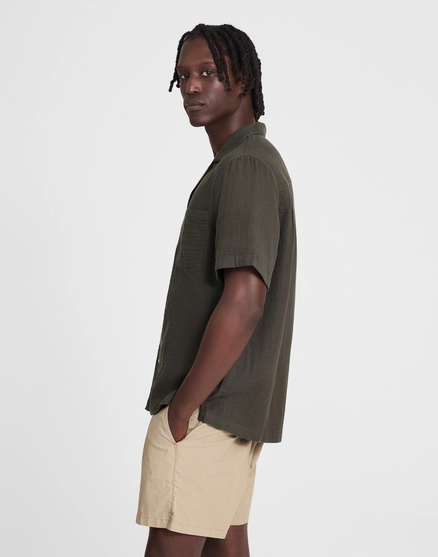 Indigo-Dyed Short-Sleeve Button-Up Shirt Product Image