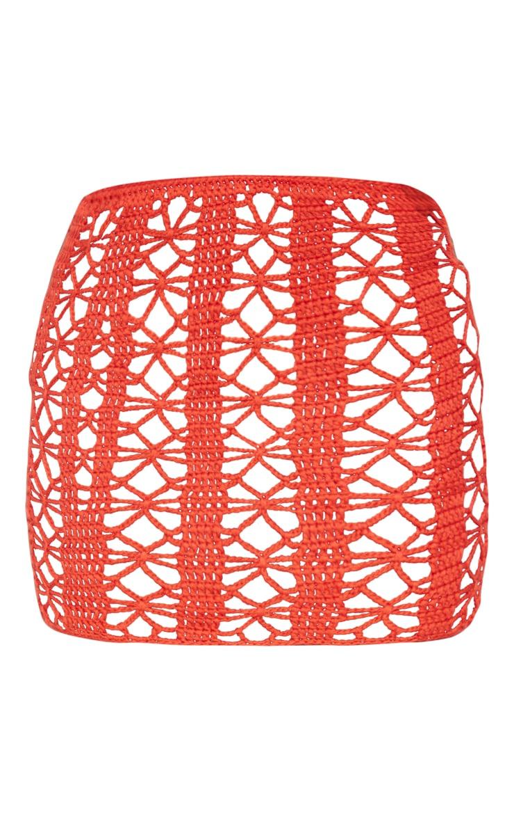 Rust Flower Contrast Crochet Mini Skirt Product Image
