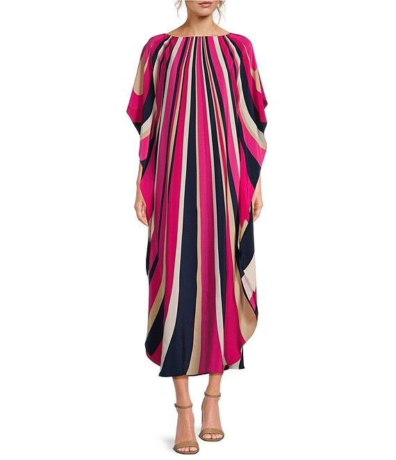 Trina Turk Jalani Printed Silk Boat Neck Dolman Sleeve Caftan Maxi Dress Product Image