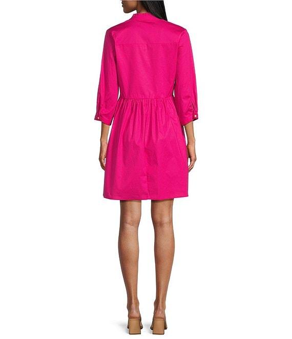 Leslie Fay 3/4 Sleeve Split V-Neck Cotton Poplin Dress Product Image