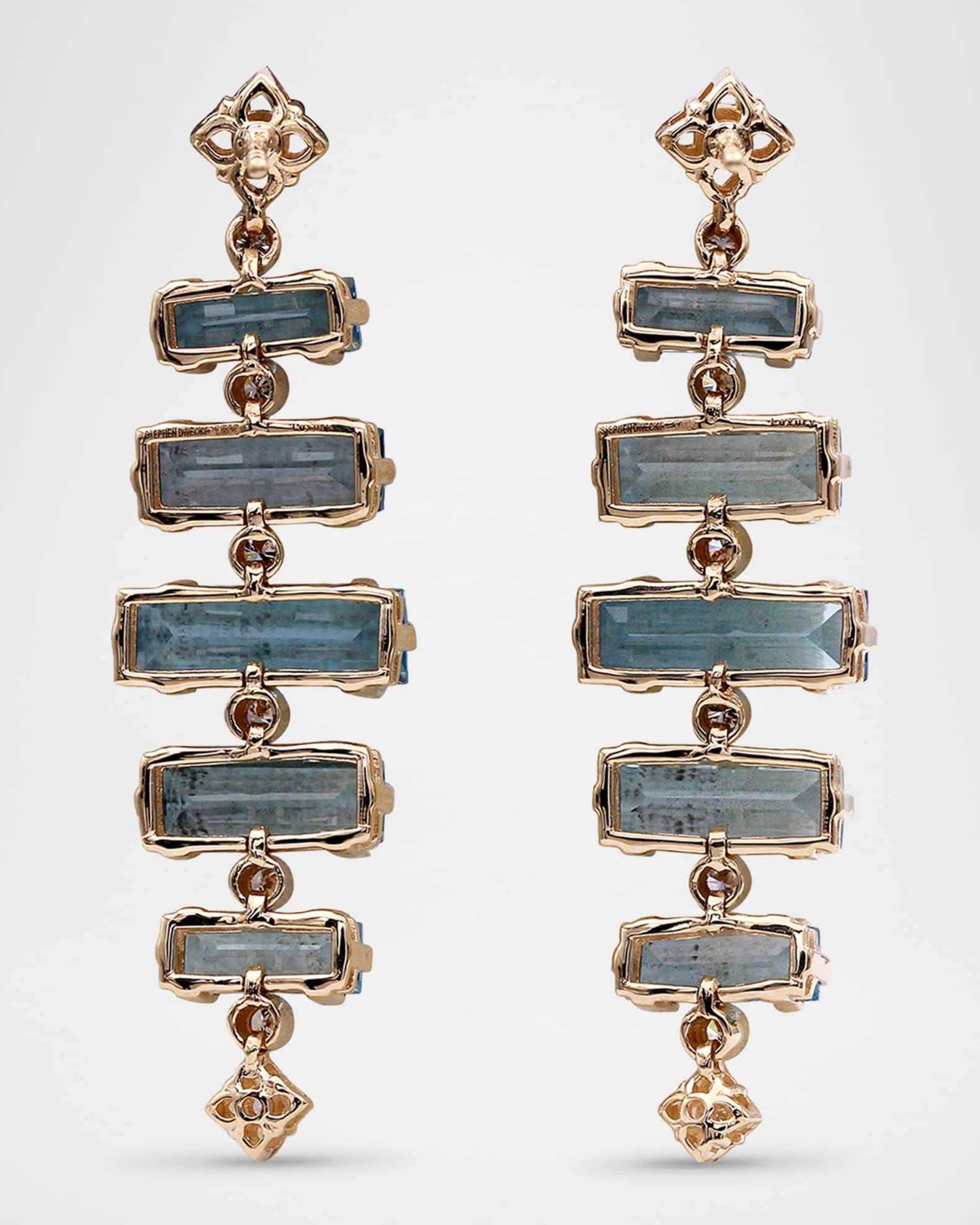 18K Yellow Gold Diamond and Baguette Swiss Blue Topaz Dangle Earrings Product Image