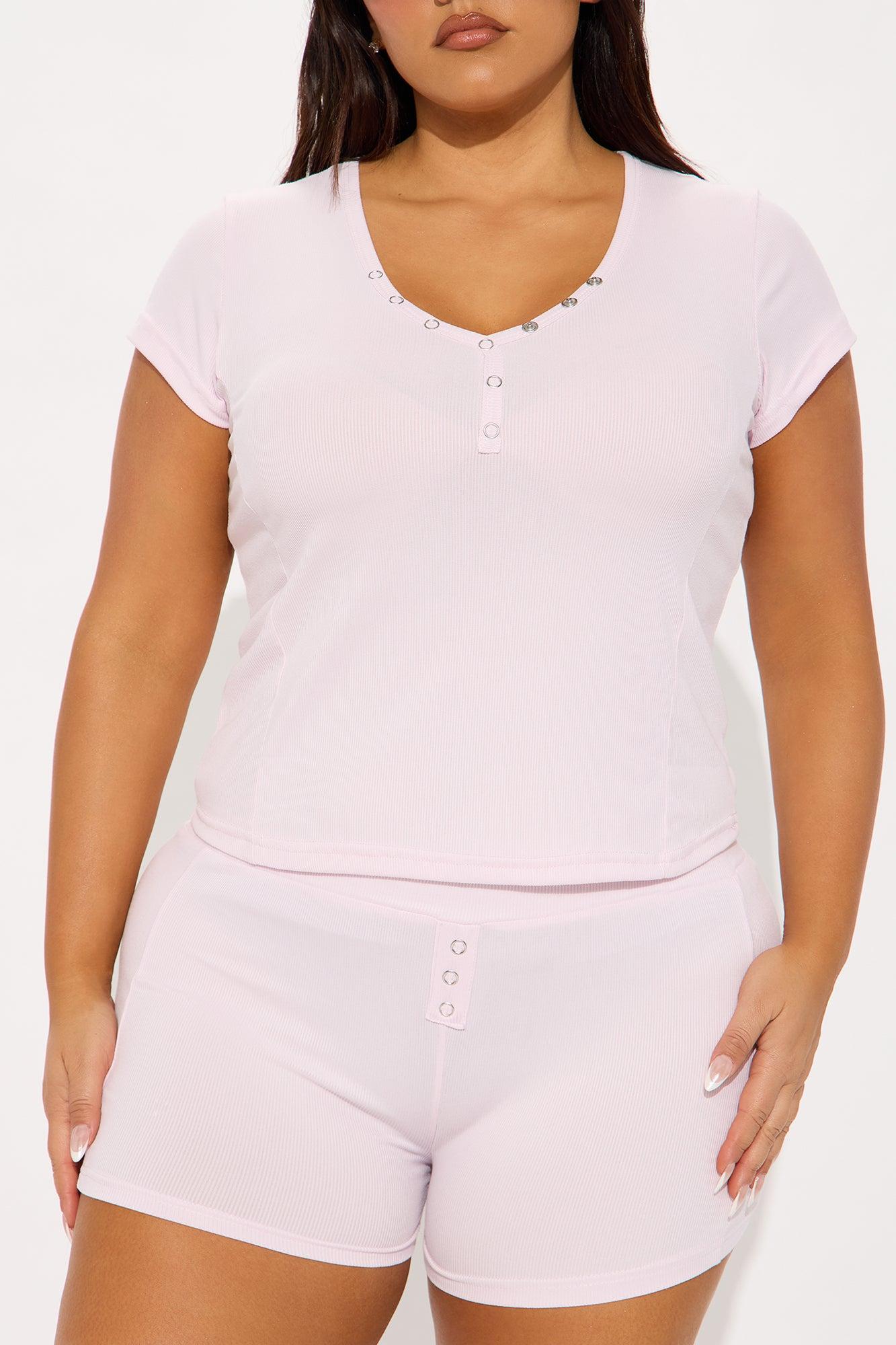 Bedtime Ribbed PJ Boxer Short Set - Pink Female Product Image