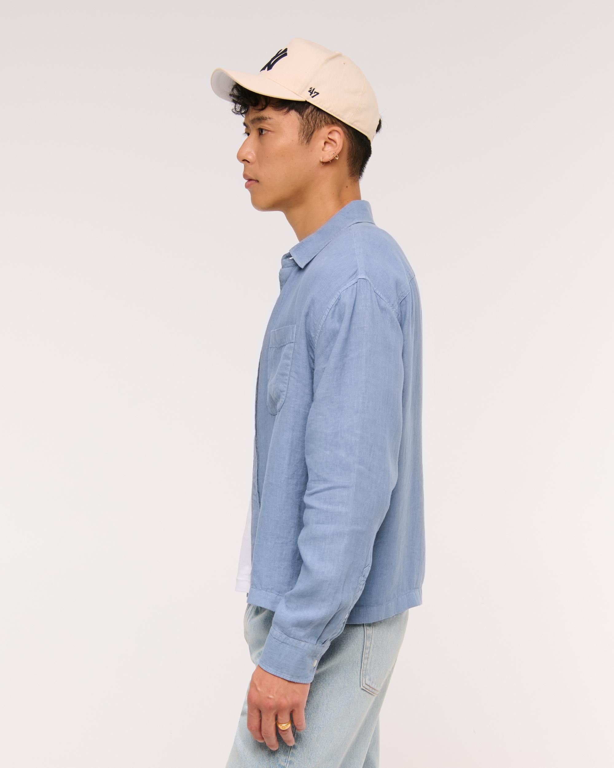 Cropped Linen Button-Up Shirt Product Image