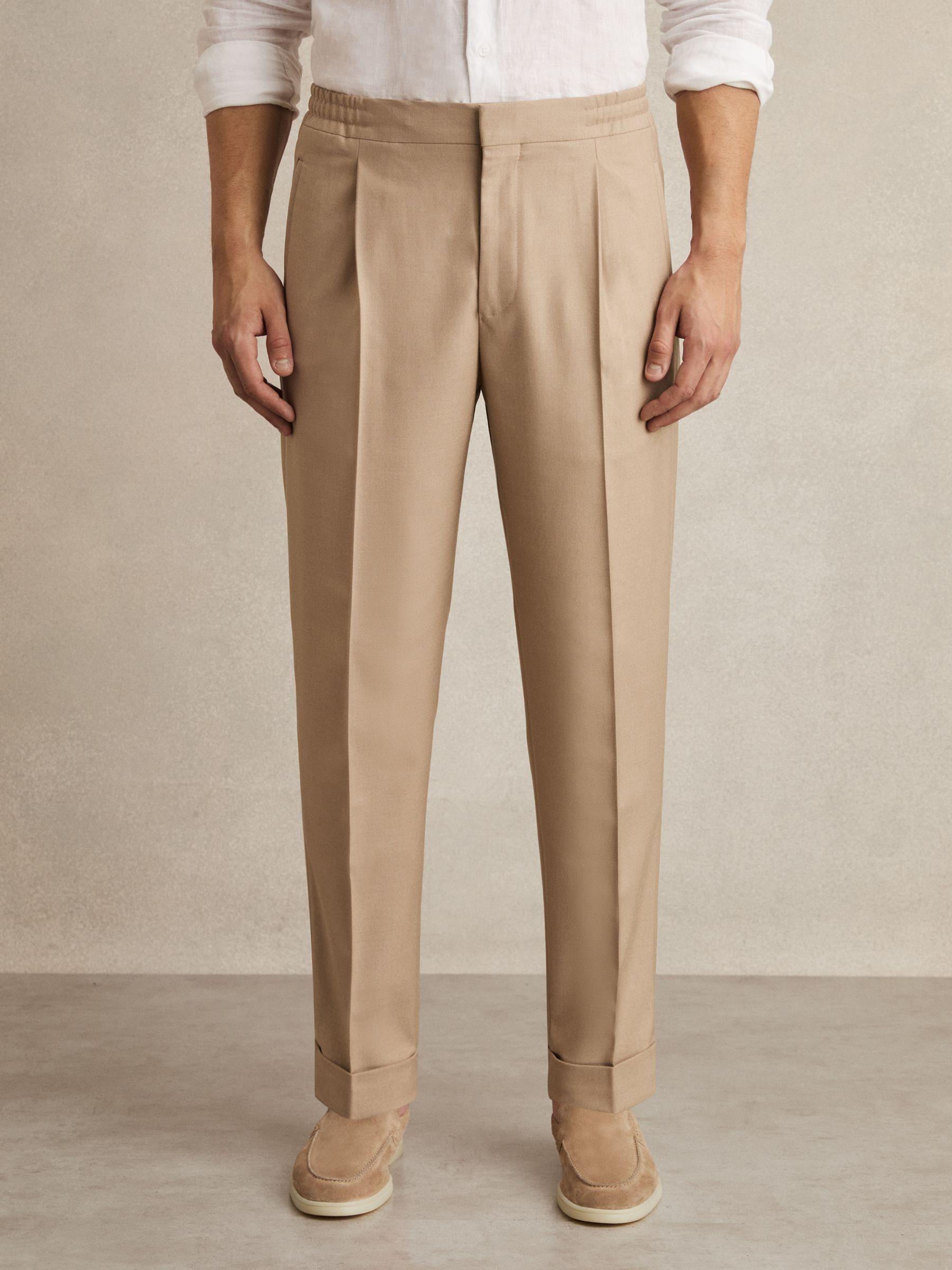 Relaxed Drawstring Trousers with Turn-Ups in Soft Camel Brown Product Image