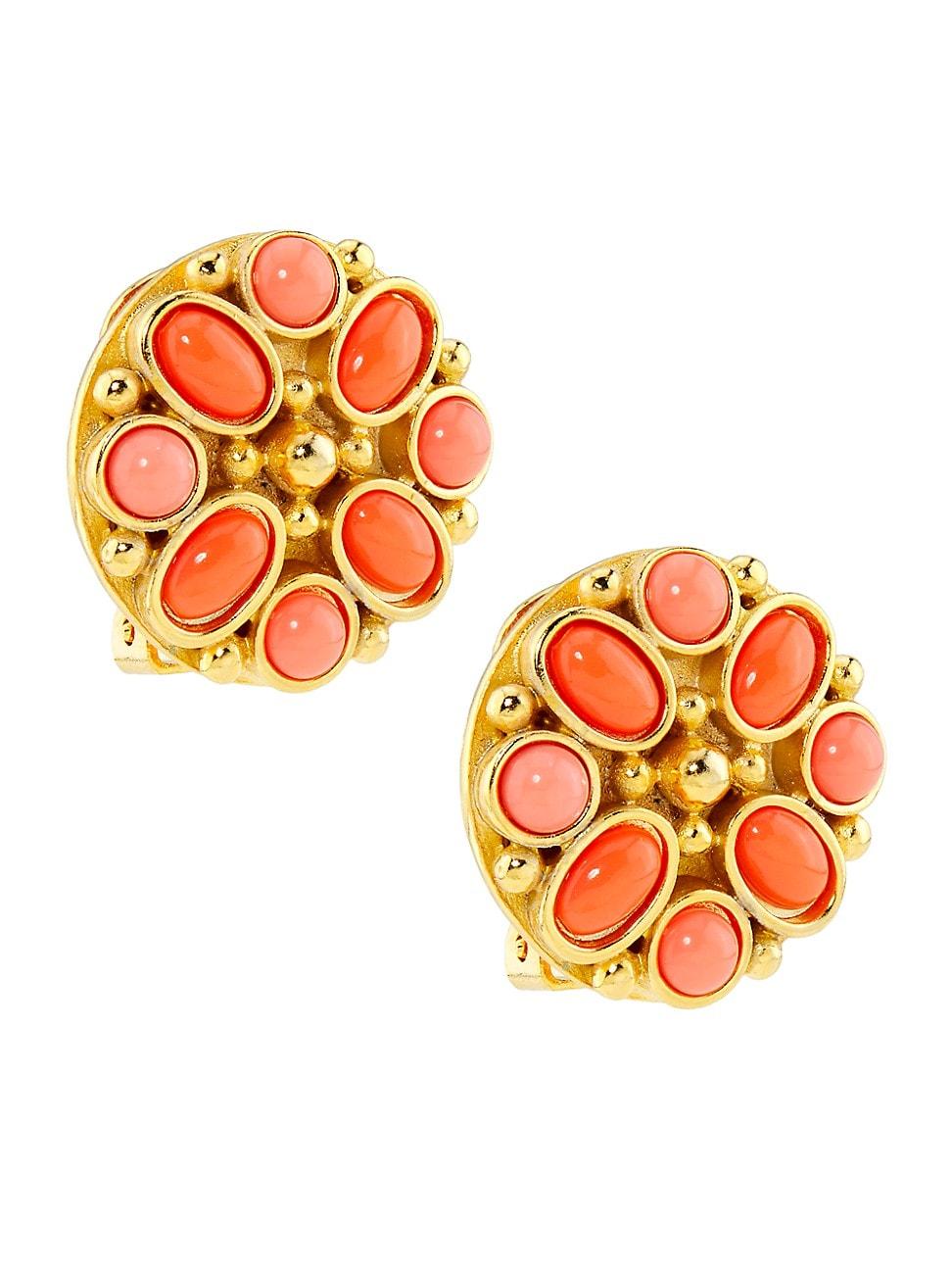 Womens Goldtone & Glass Cabochon Button Clip-On Earrings Product Image