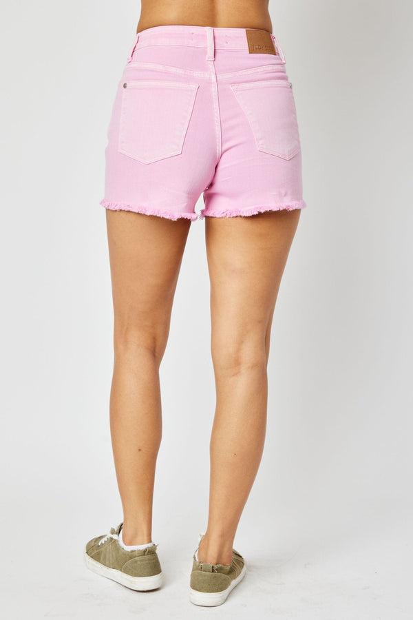 150225   Ridglie Mid-Rise Pink Fray Hem Judy Blue Jean Shorts Product Image