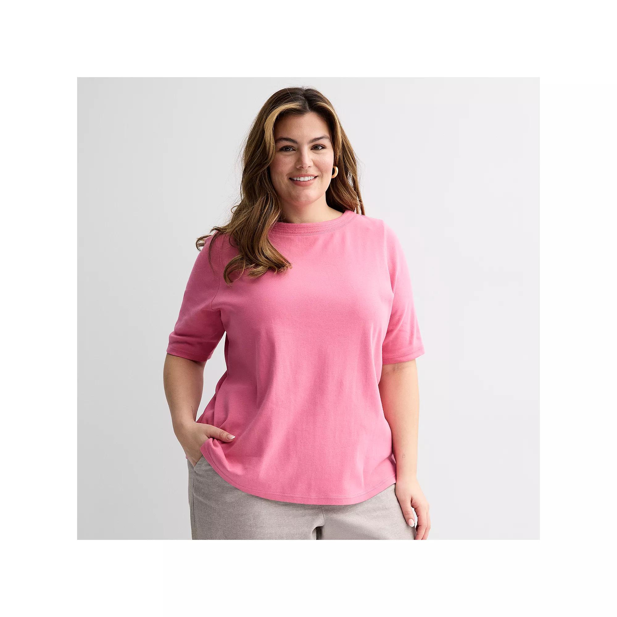 Plus Size Croft & Barrow Stitched Bateau Elbow Sleeve T-Shirt, Womens Product Image