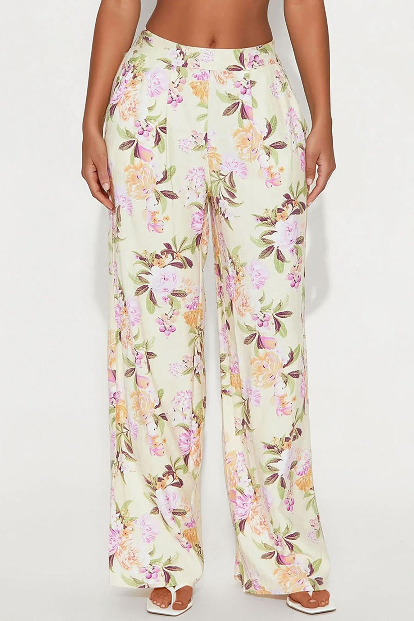 Sydney Floral Wide Leg Linen Pant - Butter Yellow Product Image