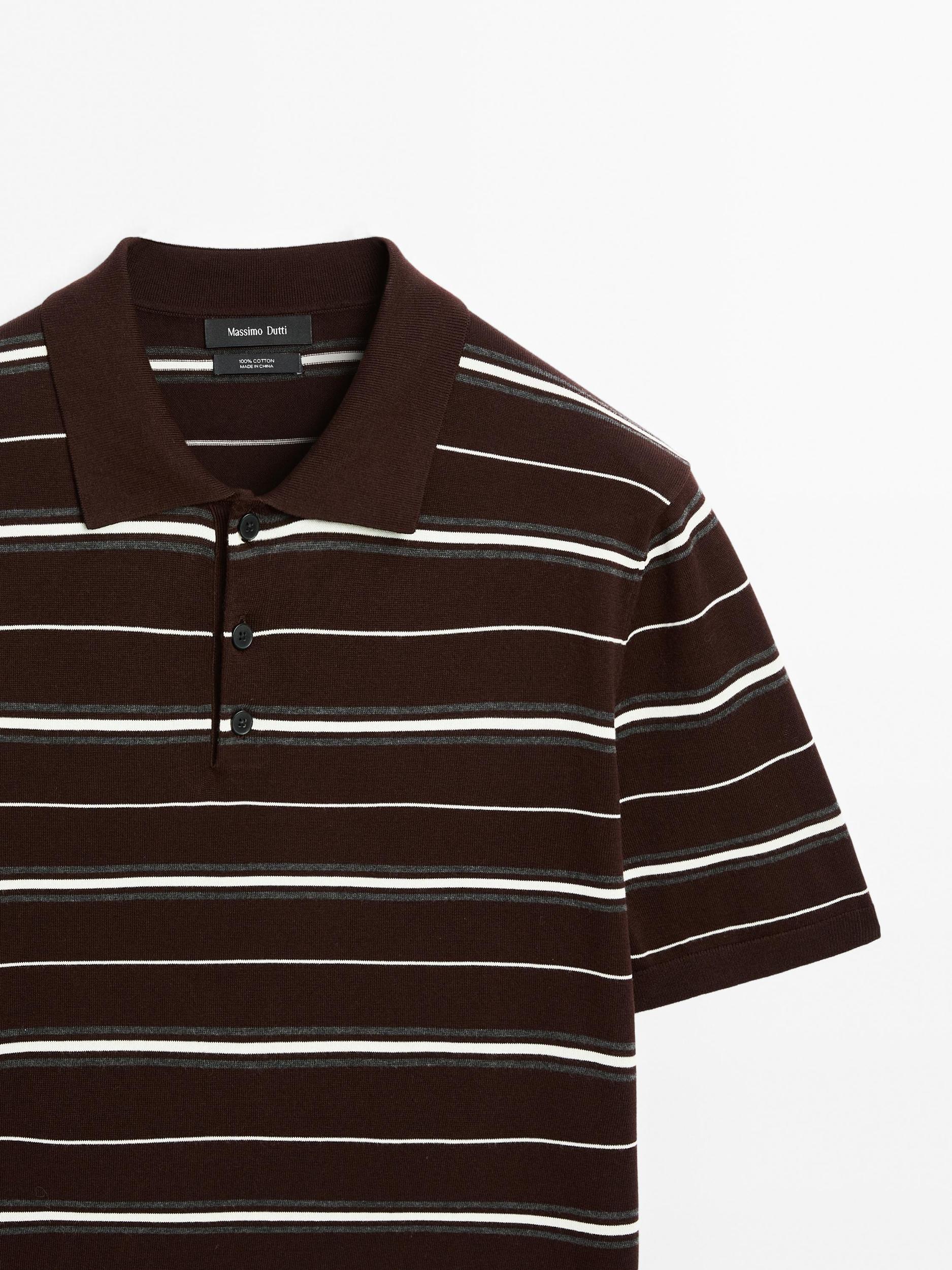 100% cotton striped knit polo shirt Product Image