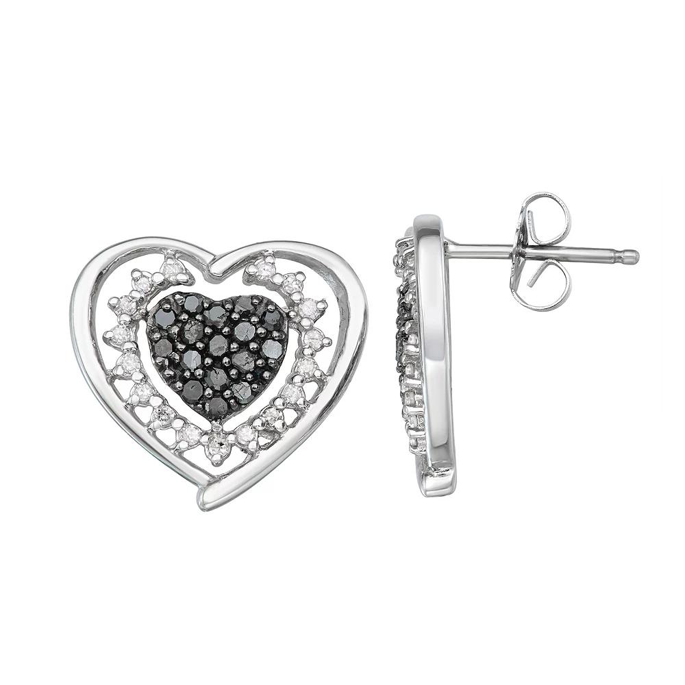 Jewelexcess Sterling Silver 1/2 Carat Black & White Diamond Heart Stud Earrings, Women's Product Image