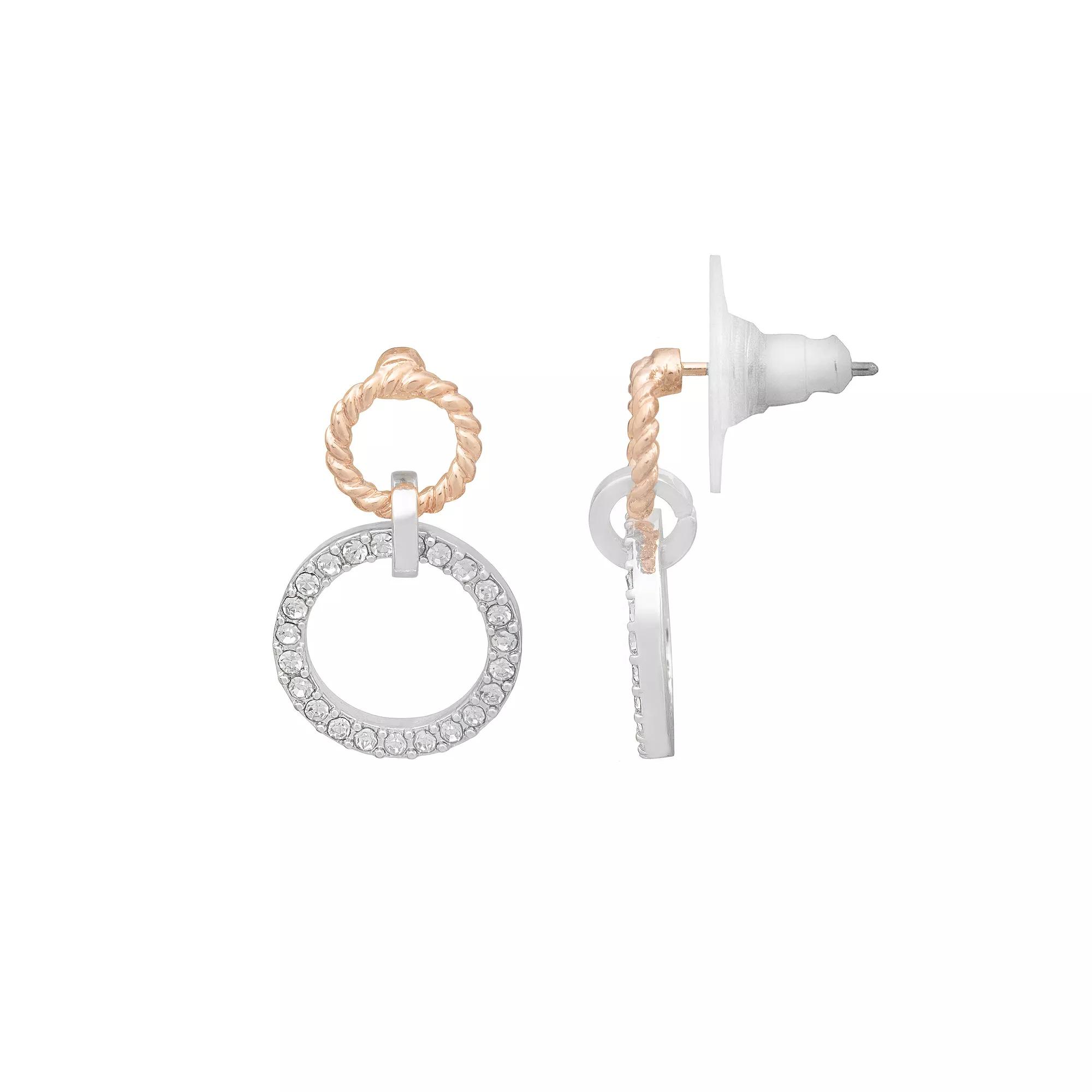 LC Lauren Conrad Two Tone Mixed Metal Drop Earrings, Women's, Clear Product Image