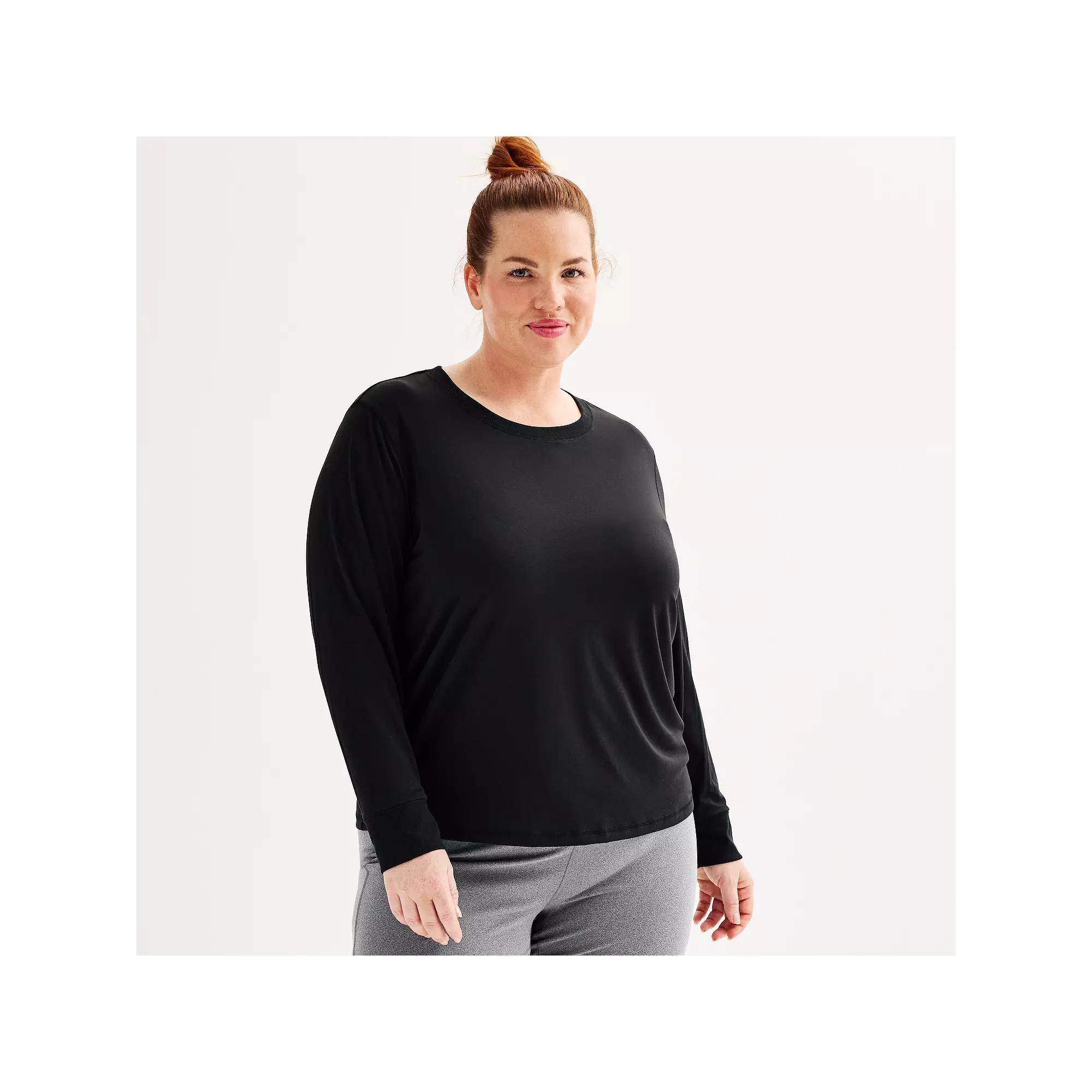 Plus Size Tek Gear® Long Sleeve Crewneck T-Shirt, Women's, Size: 4XL, Mineral Black Product Image