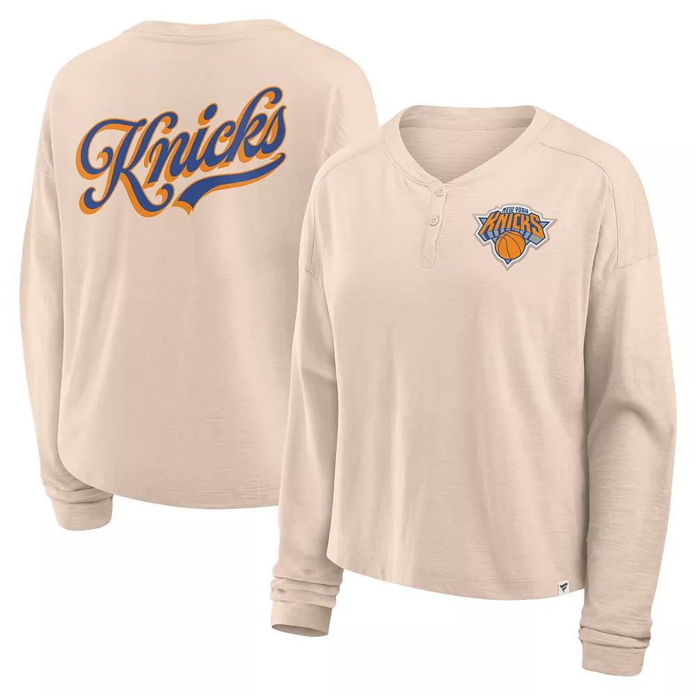 Women's Fanatics Natural New York Knicks Boxed Out Drop Fashion Long Sleeve T-Shirt, Size: XL, Beige Product Image