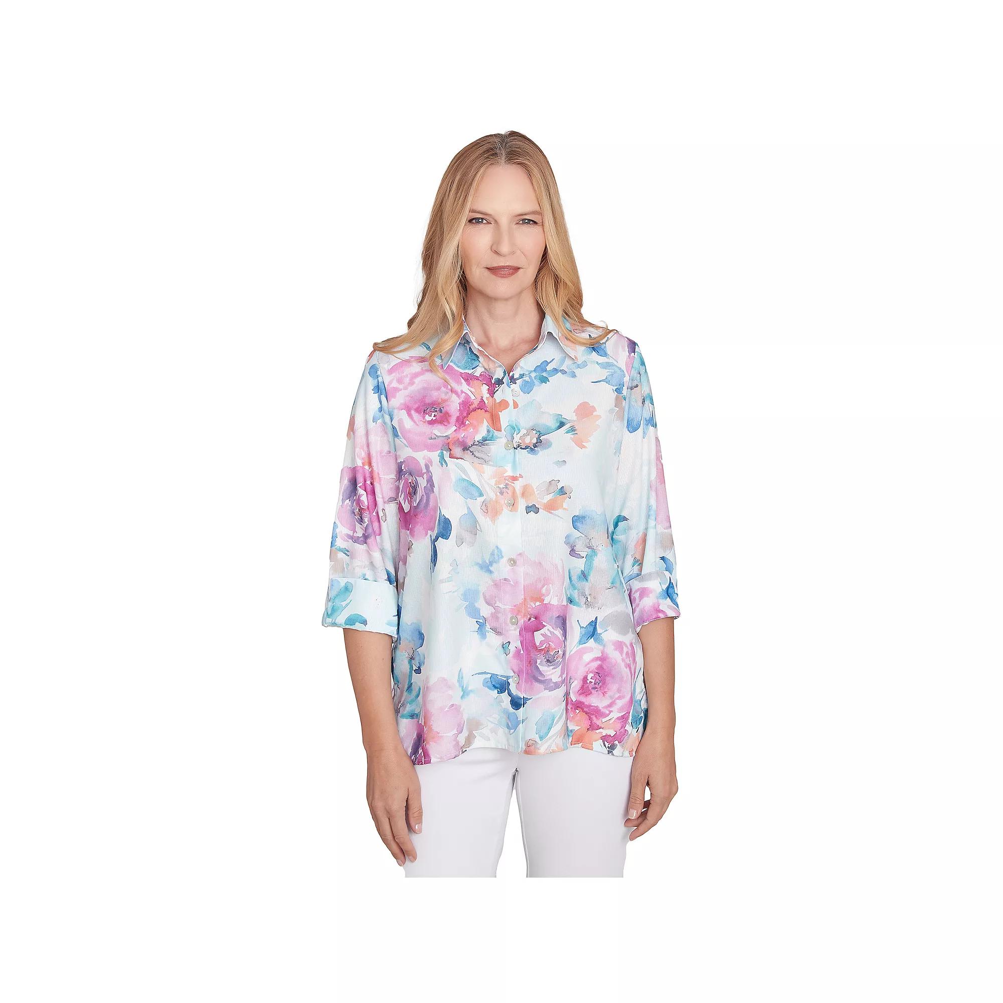 Women's Alfred Dunner Floral Watercolor Button Down Top, Size: XL, Purple Product Image