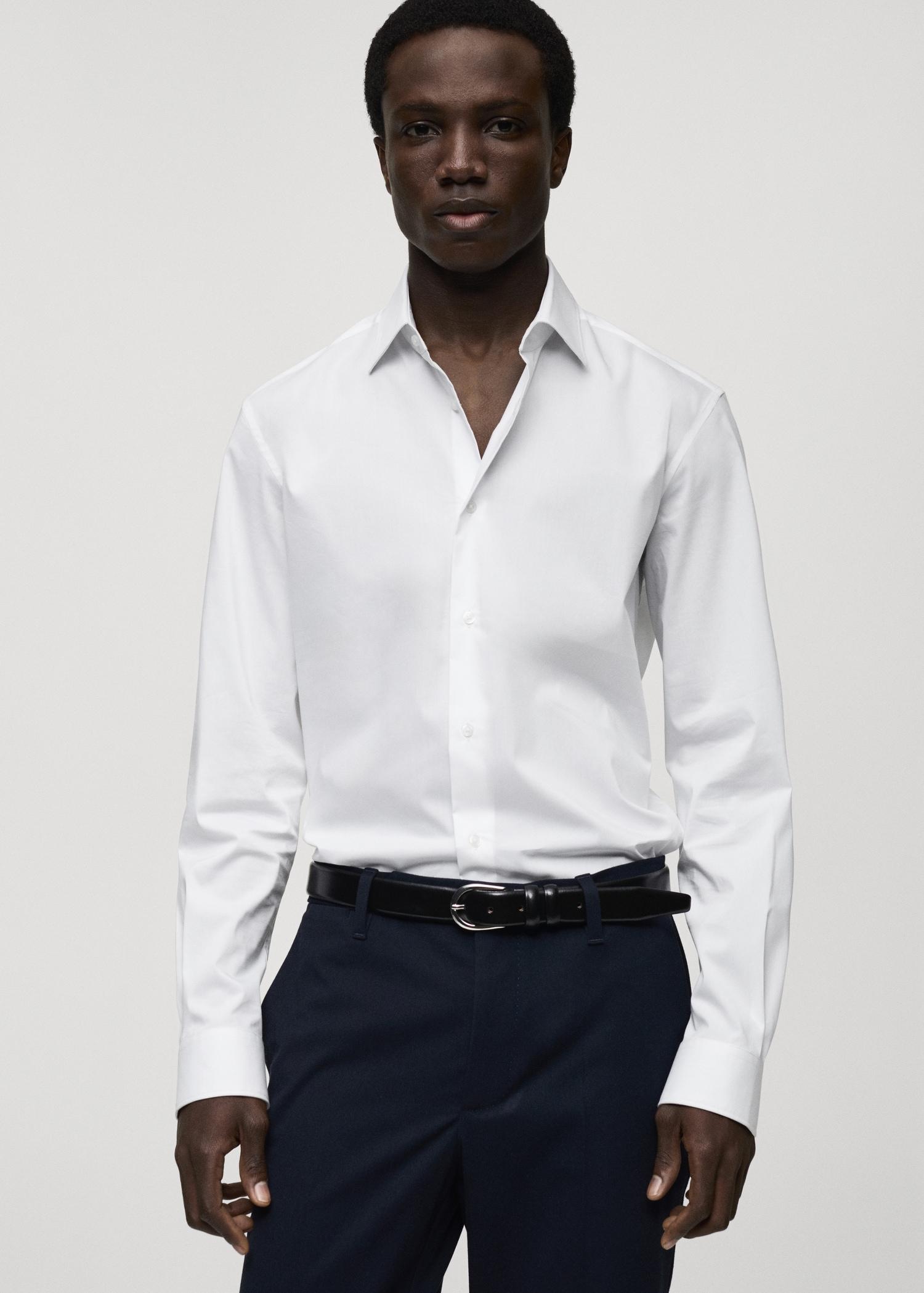 Regular-fit stretch cotton shirt - Men | MANGO USA Product Image