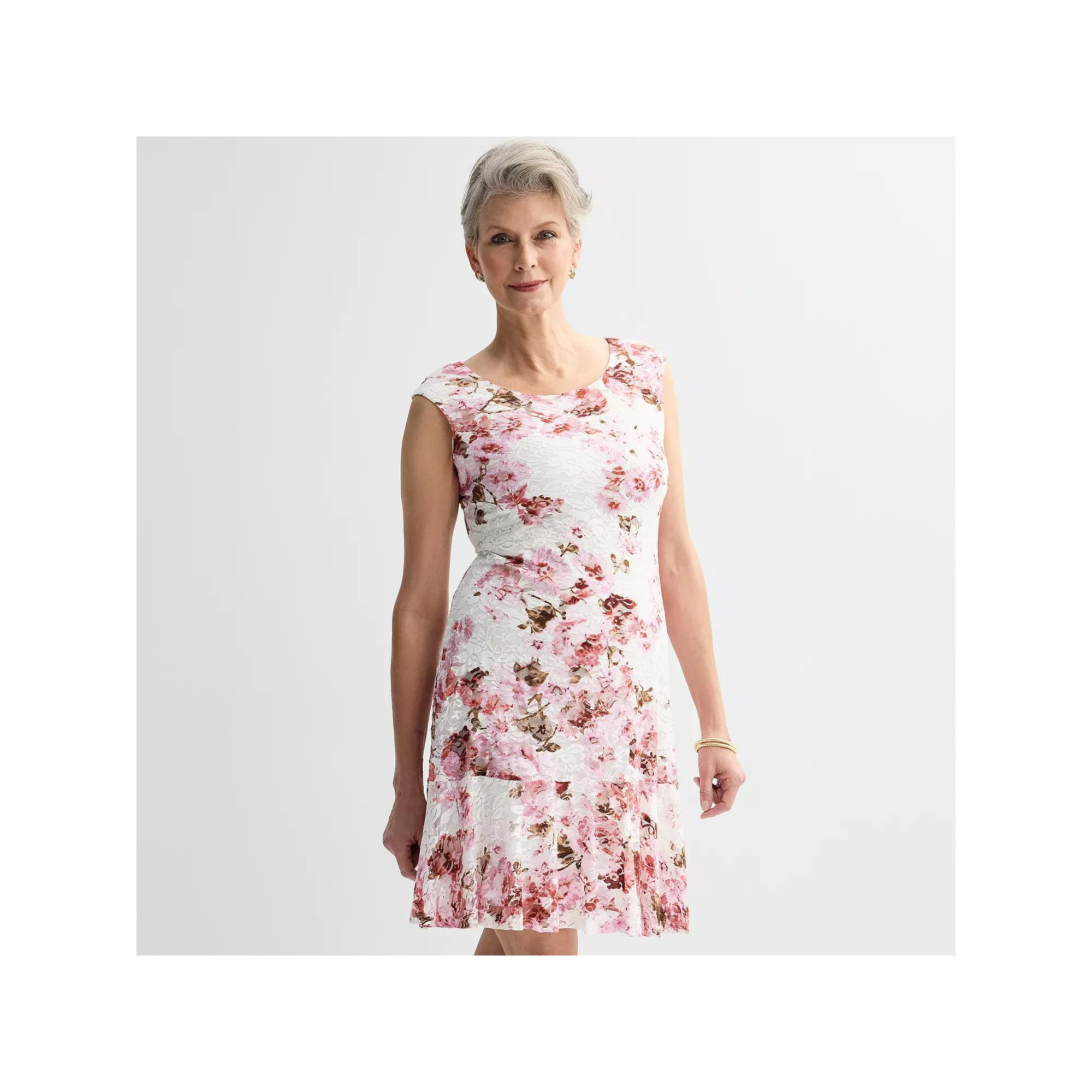 Women's Studio Connection Lace Flounce Dress, Size: 4, Pink Floral Product Image